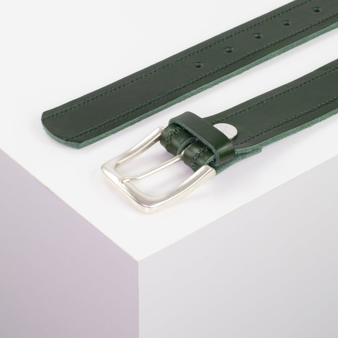Ledergürtel 3,5cm mit Schnalle Kathmandu grün Reißverschluss