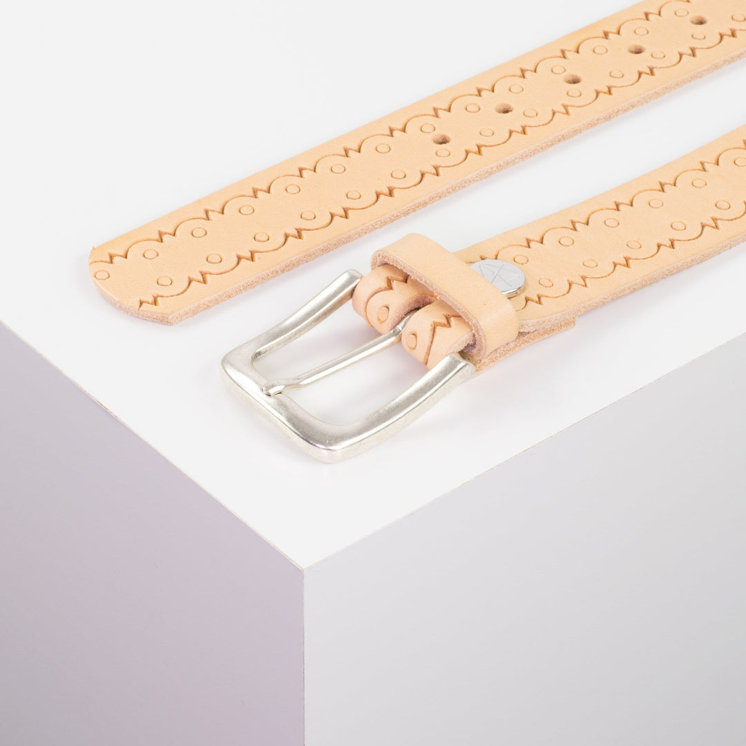 Ledergürtel 3,5cm mit Schnalle Kathmandu natur Lochwelle