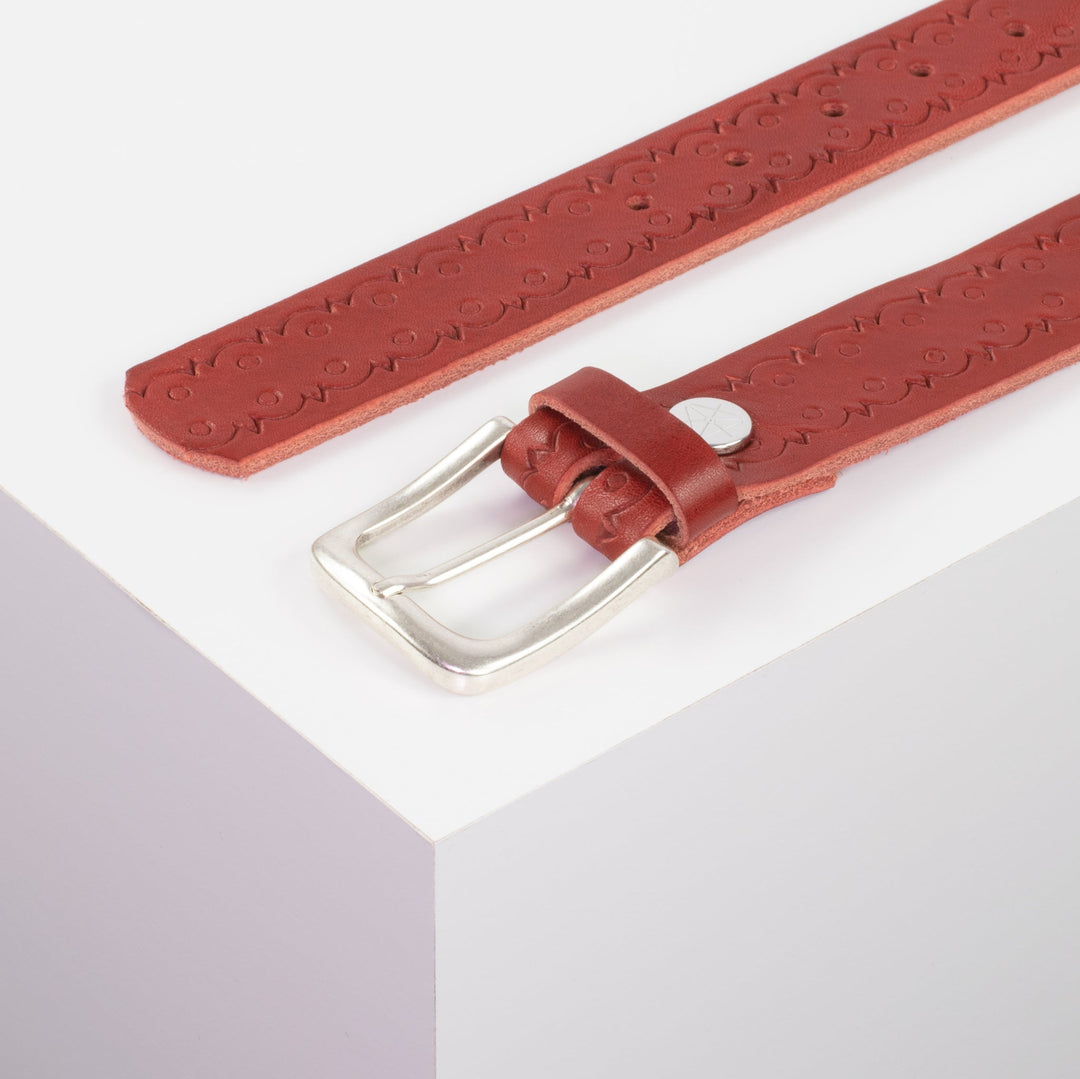 Ledergürtel 3,5cm mit Schnalle Kathmandu rot Lochwelle