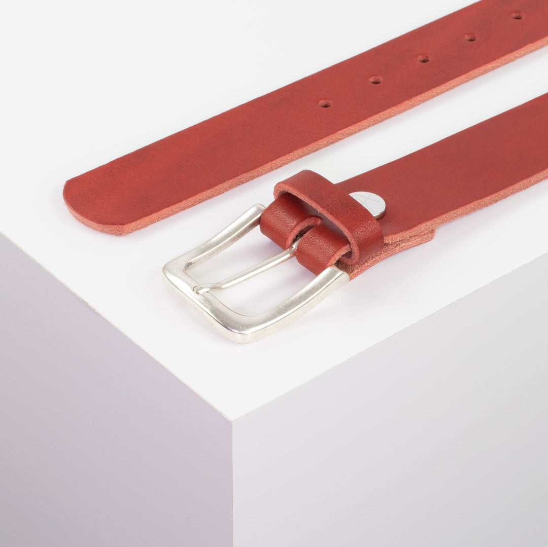 Ledergürtel 3,5cm mit Schnalle Kathmandu rot ohne Muster