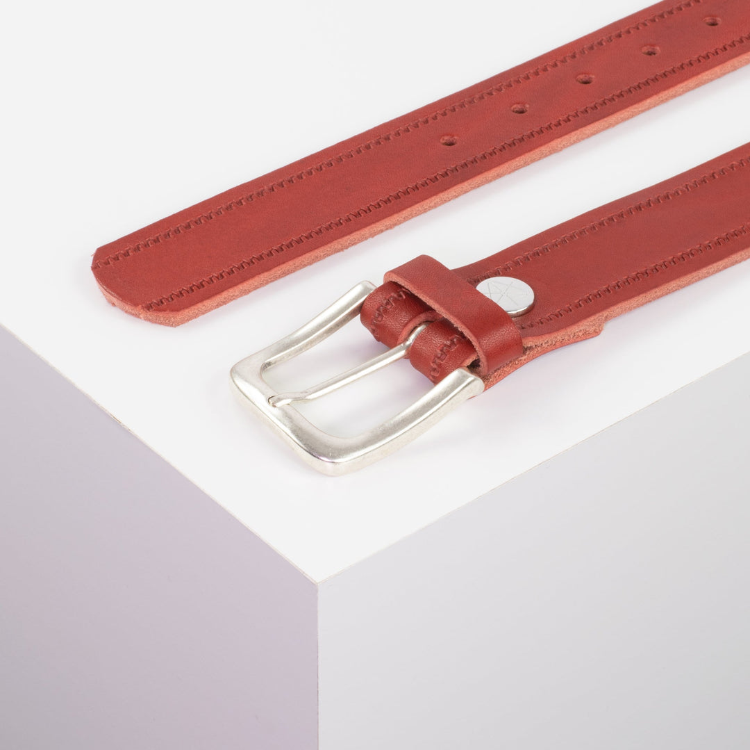 Ledergürtel 3,5cm mit Schnalle Kathmandu rot Reißverschluss