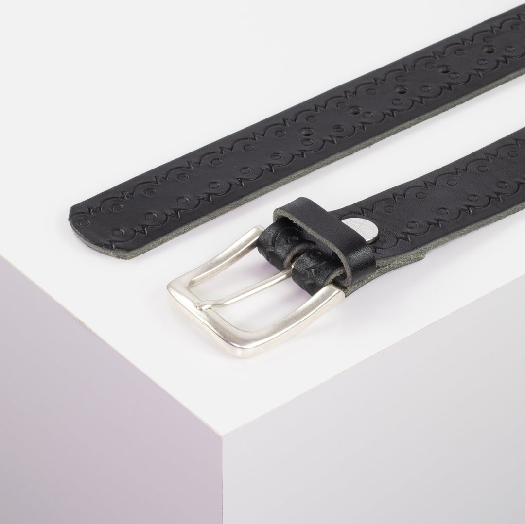 Ledergürtel 3,5cm mit Schnalle Kathmandu schwarz Lochwelle