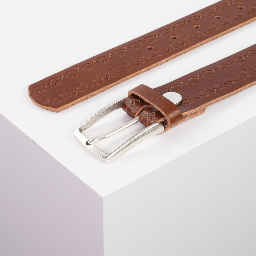 Ledergürtel 3,5cm mit Schnalle Valencia cognac Lochwelle