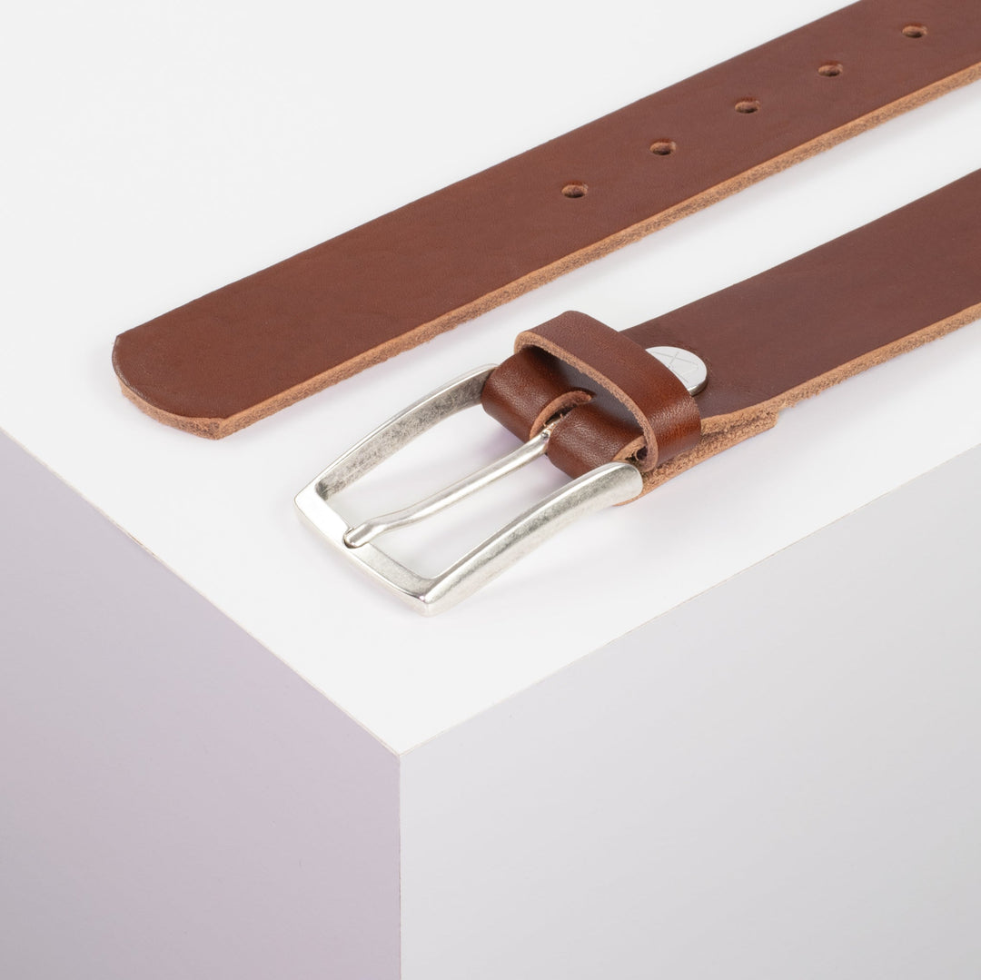 Ledergürtel 3,5cm mit Schnalle Valencia cognac ohne Muster