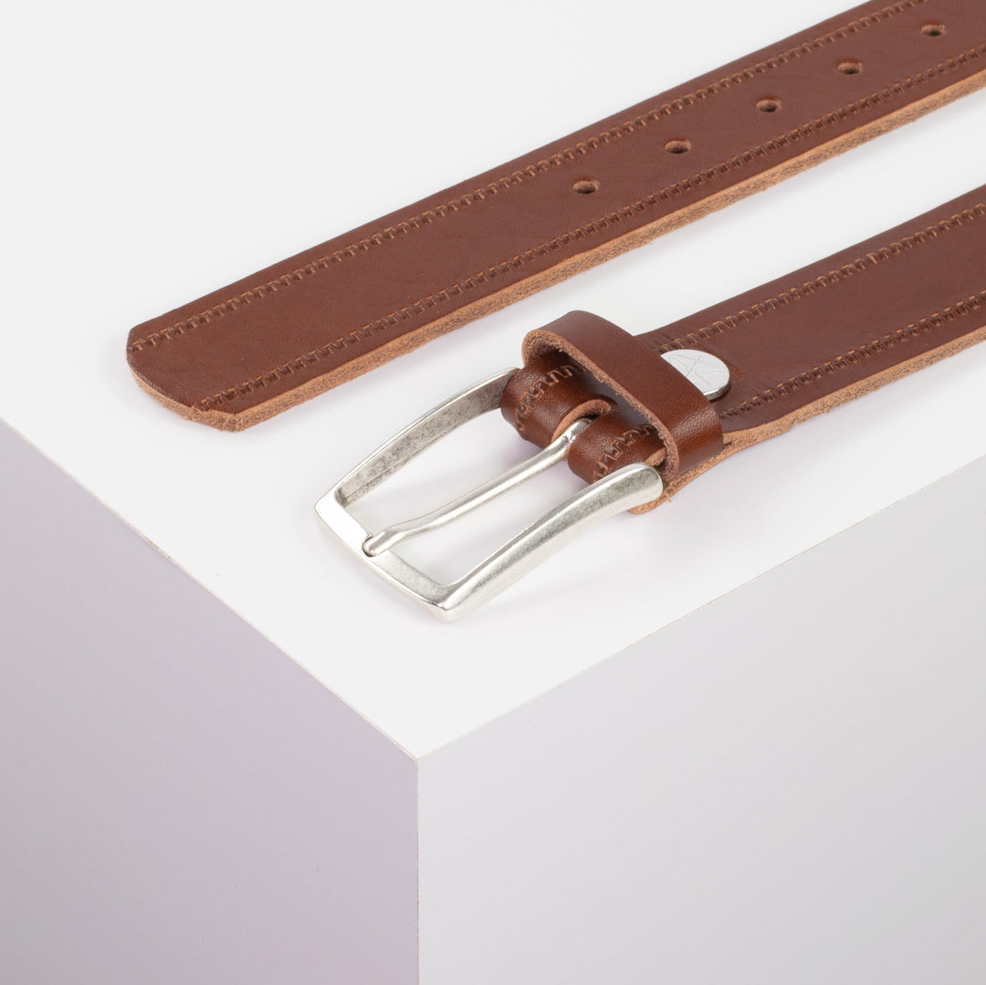 Ledergürtel 3,5cm mit Schnalle Valencia cognac Reißverschluss