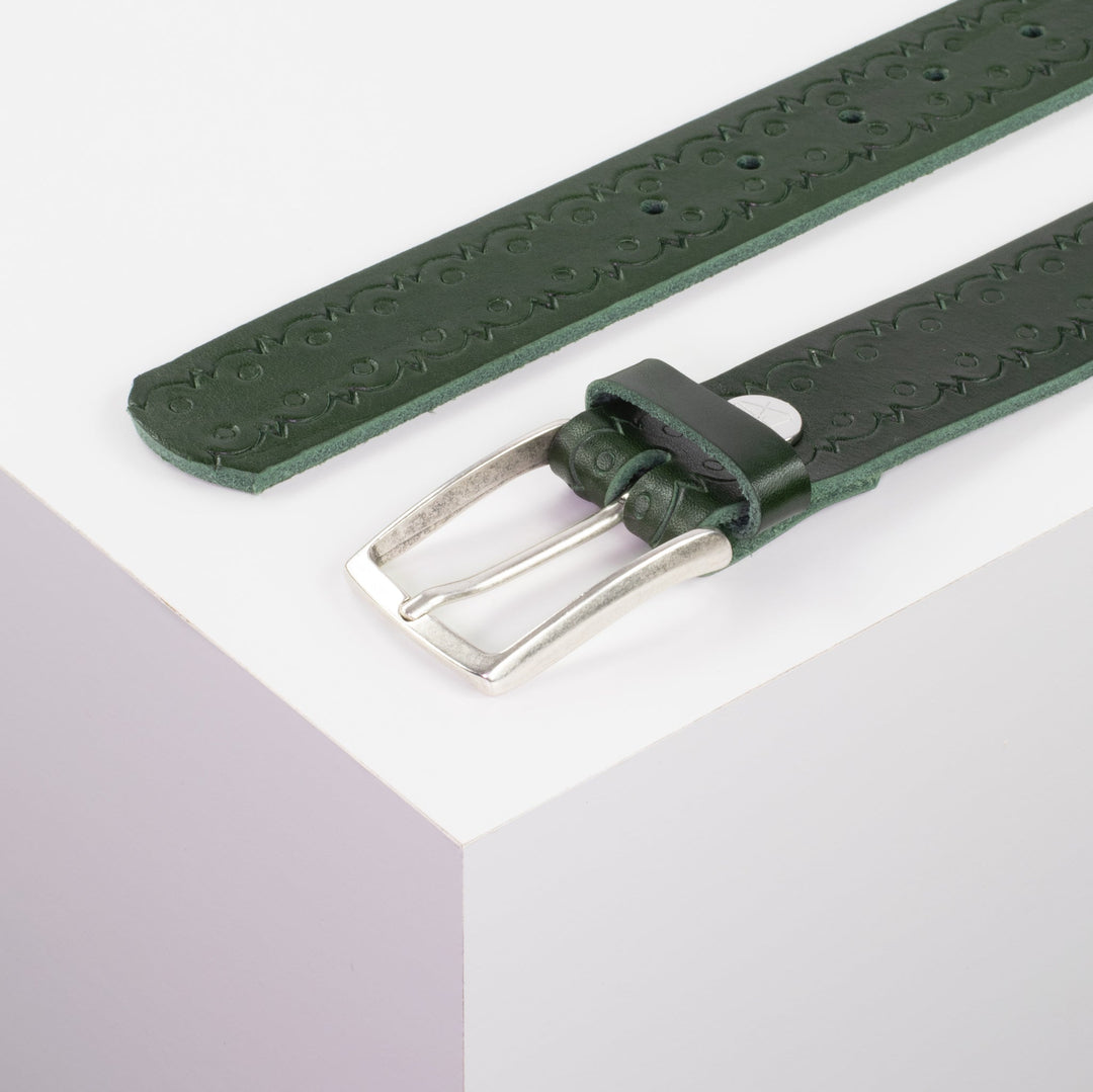 Ledergürtel 3,5cm mit Schnalle Valencia grün Lochwelle