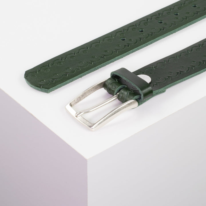 Ledergürtel 3,5cm mit Schnalle Valencia grün Lochwelle
