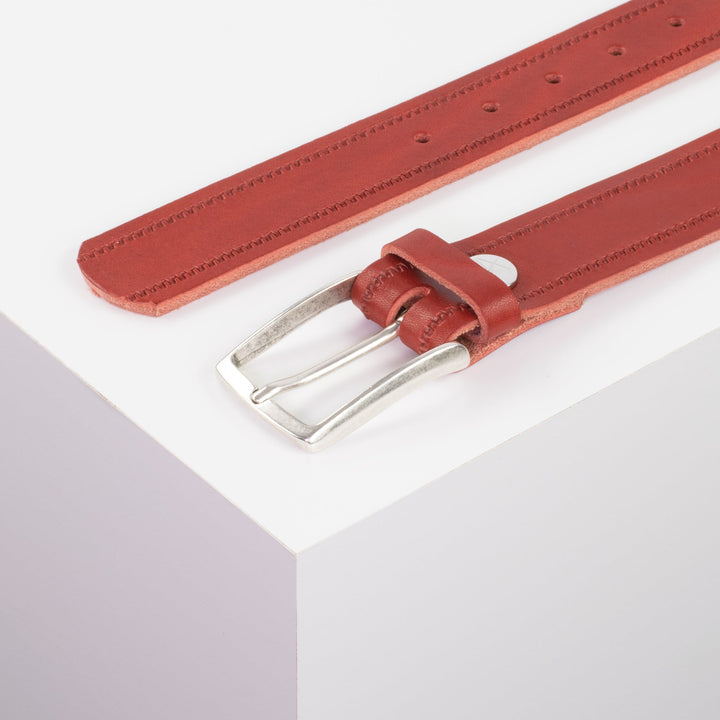 Ledergürtel 3,5cm mit Schnalle Valencia rot Reißverschluss