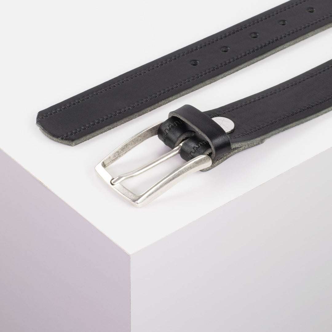 Ledergürtel 3,5cm mit Schnalle Valencia schwarz Reißverschluss