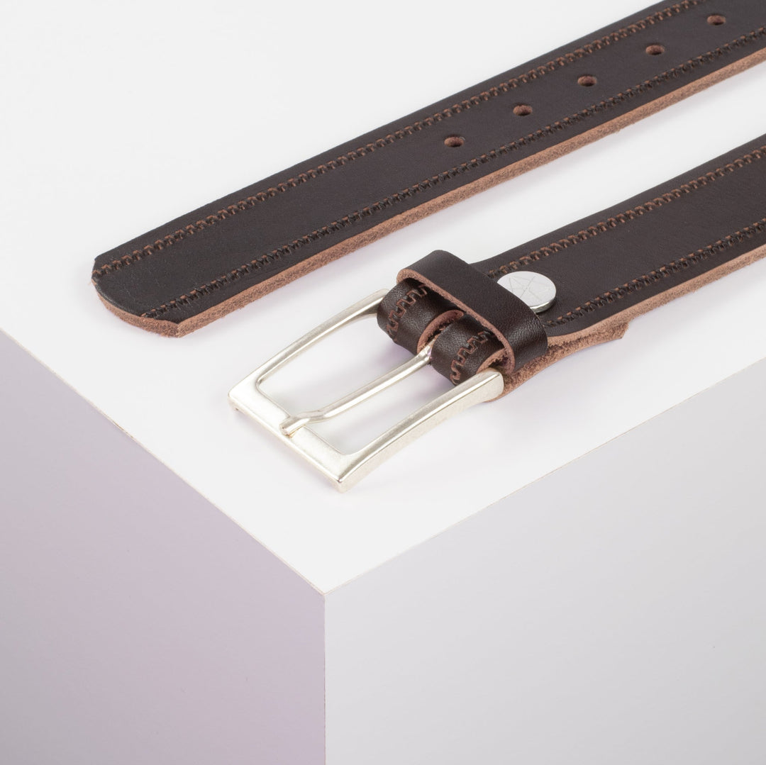 Ledergürtel 3,5cm mit Schnalle San Sebastian dunkelbraun Reißverschluss
