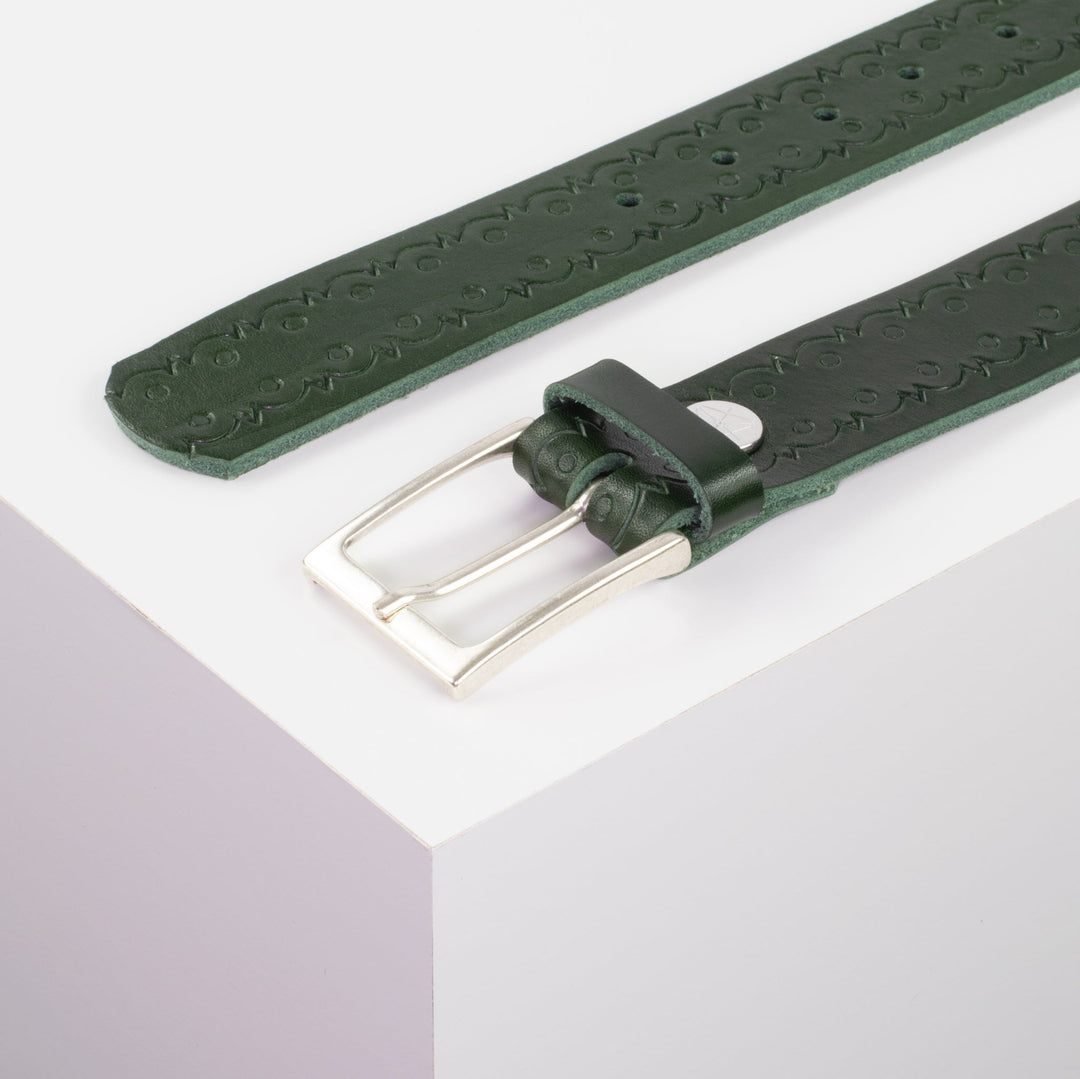 Ledergürtel 3,5cm mit Schnalle San Sebastian grün Lochwelle