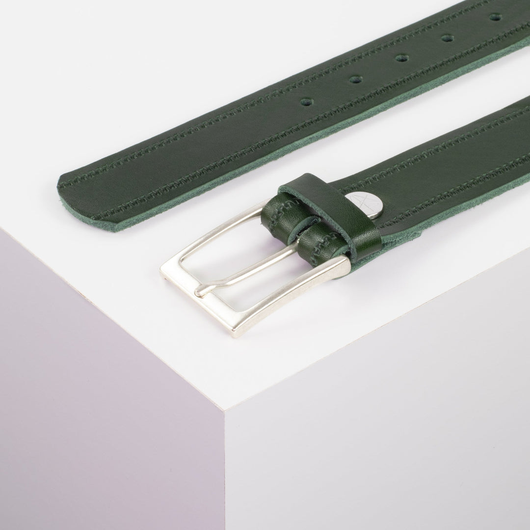 Ledergürtel 3,5cm mit Schnalle San Sebastian grün Reißverschluss