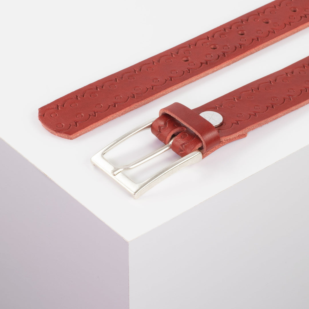 Ledergürtel 3,5cm mit Schnalle San Sebastian rot Lochwelle