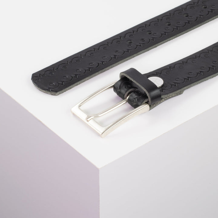 Ledergürtel 3,5cm mit Schnalle San Sebastian schwarz Lochwelle