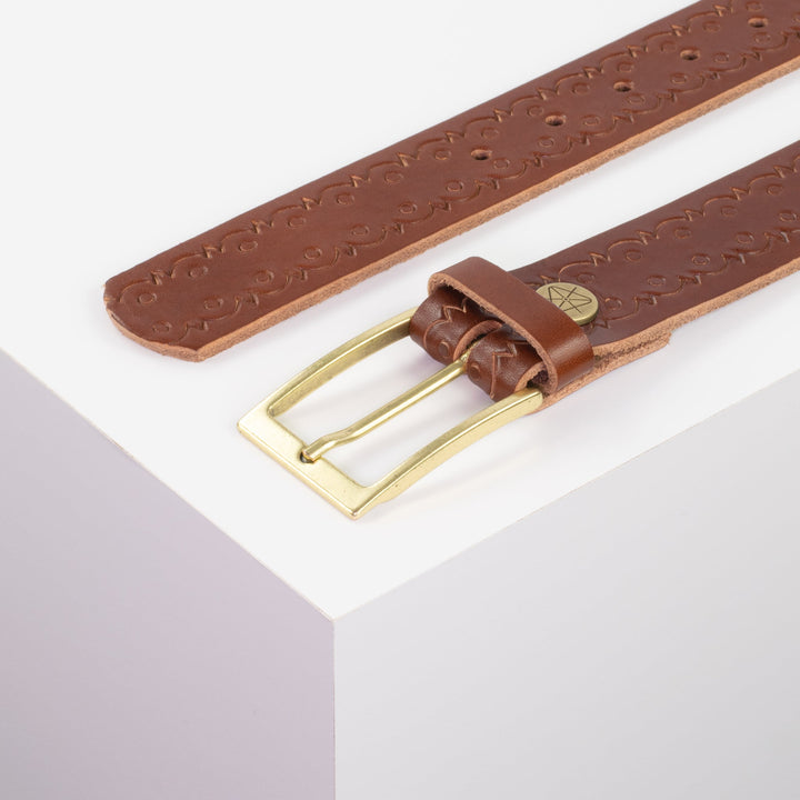 Ledergürtel 3,5cm mit Schnalle Verona gold cognac Lochwelle