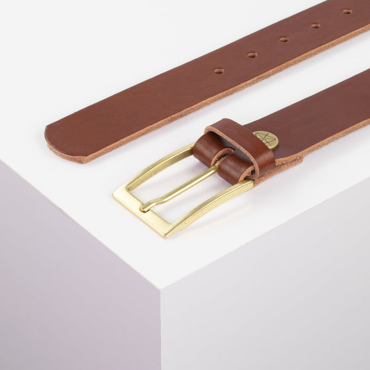 Ledergürtel 3,5cm mit Schnalle Verona gold cognac ohne Muster