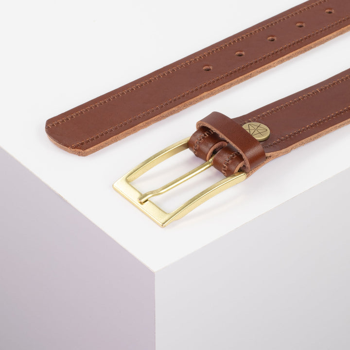 Ledergürtel 3,5cm mit Schnalle Verona gold cognac Reißverschluss