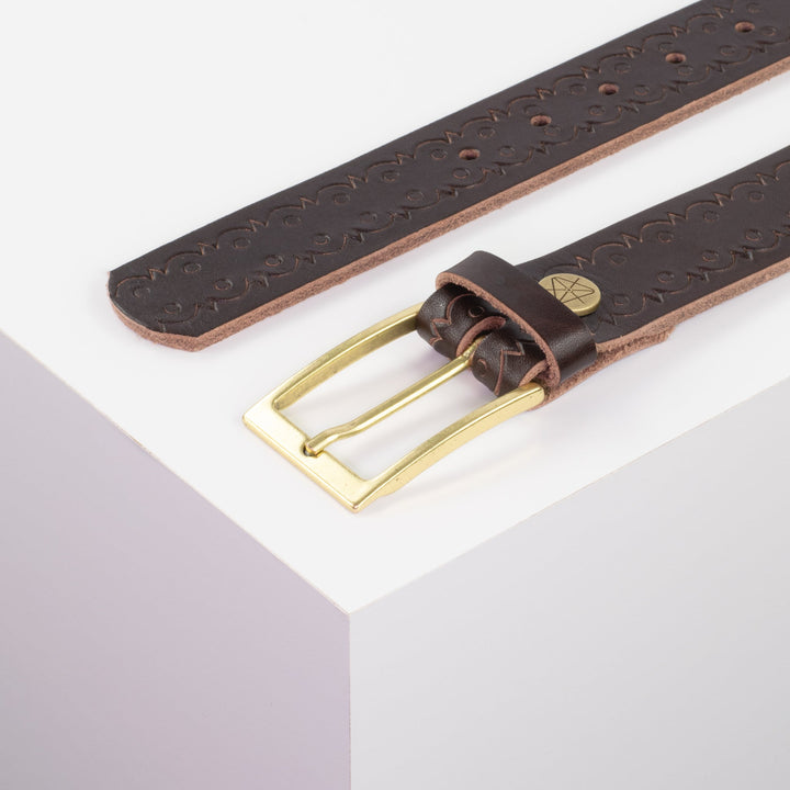 Ledergürtel 3,5cm mit Schnalle Verona gold dunkelbraun Lochwelle