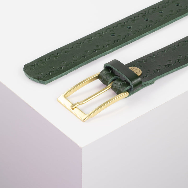 Ledergürtel 3,5cm mit Schnalle Verona gold grün Lochwelle