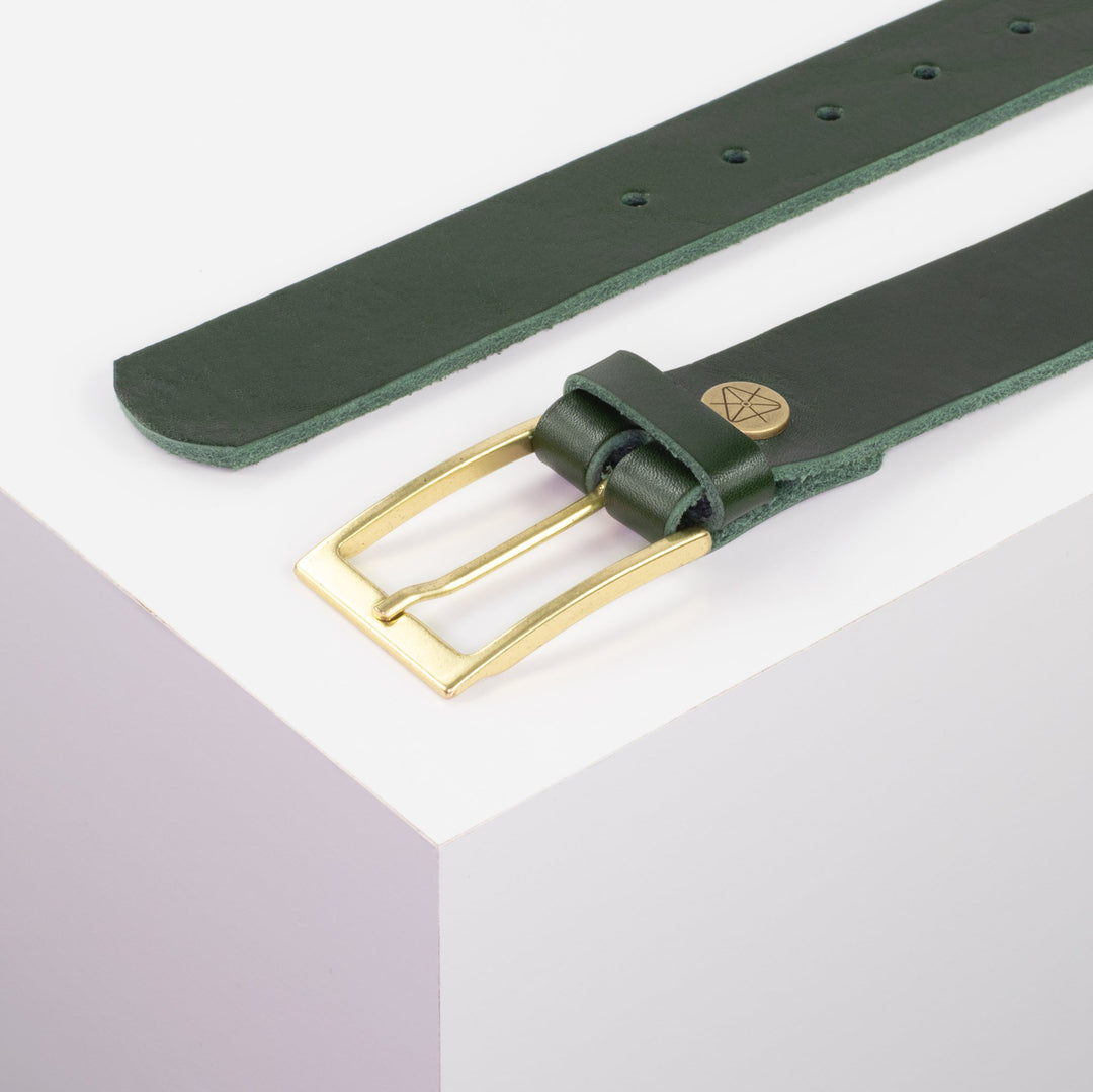 Ledergürtel 3,5cm mit Schnalle Verona gold grün ohne Muster