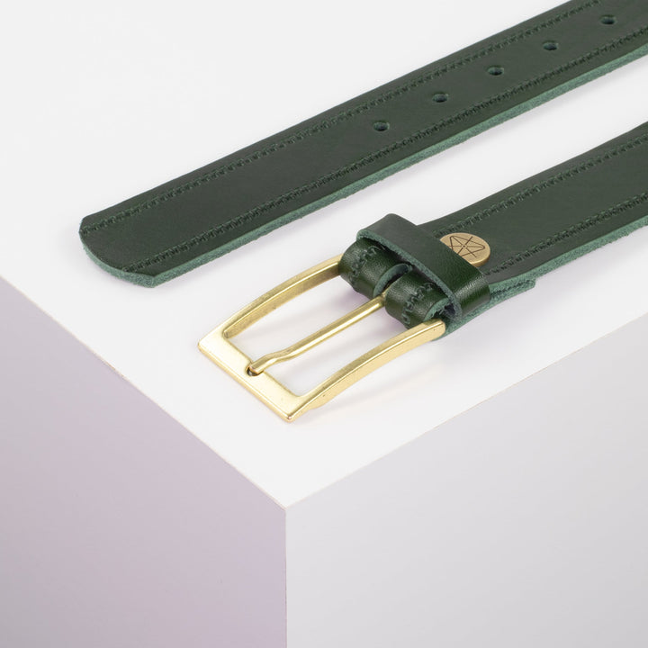 Ledergürtel 3,5cm mit Schnalle Verona gold grün Reißverschluss