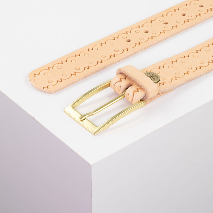 Ledergürtel 3,5cm mit Schnalle Verona gold natur Lochwelle