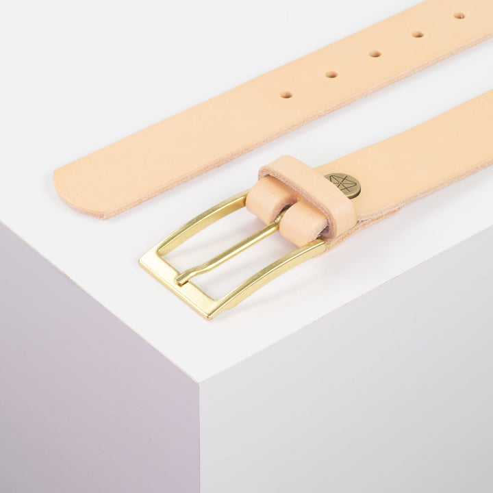 Ledergürtel 3,5cm mit Schnalle Verona gold natur ohne Muster