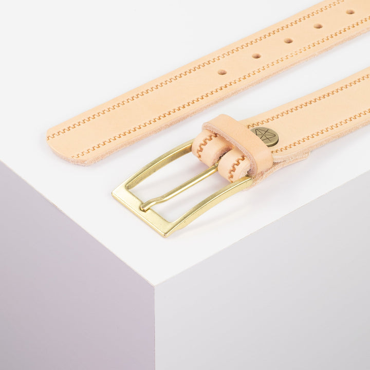 Ledergürtel 3,5cm mit Schnalle Verona gold natur Reißverschluss
