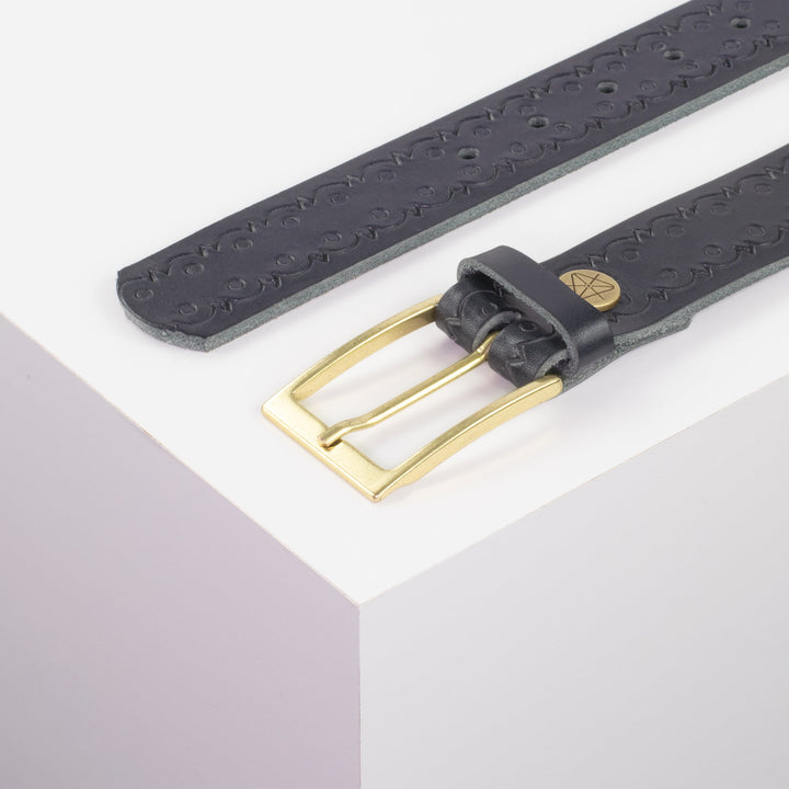 Ledergürtel 3,5cm mit Schnalle Verona gold navi Lochwelle