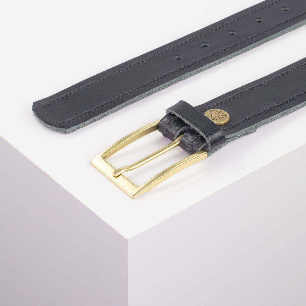 Ledergürtel 3,5cm mit Schnalle Verona gold navi Reißverschluss