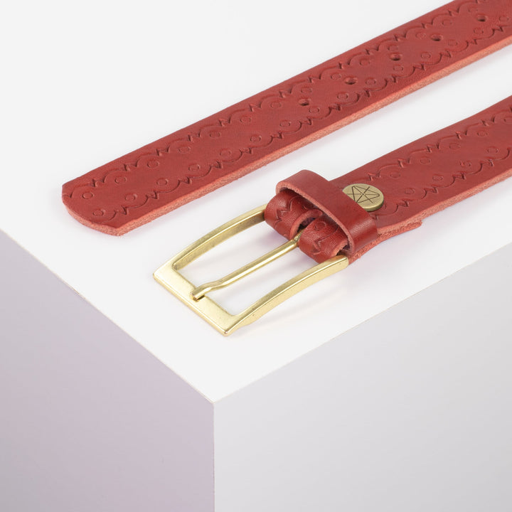 Ledergürtel 3,5cm mit Schnalle Verona gold rot Lochwelle