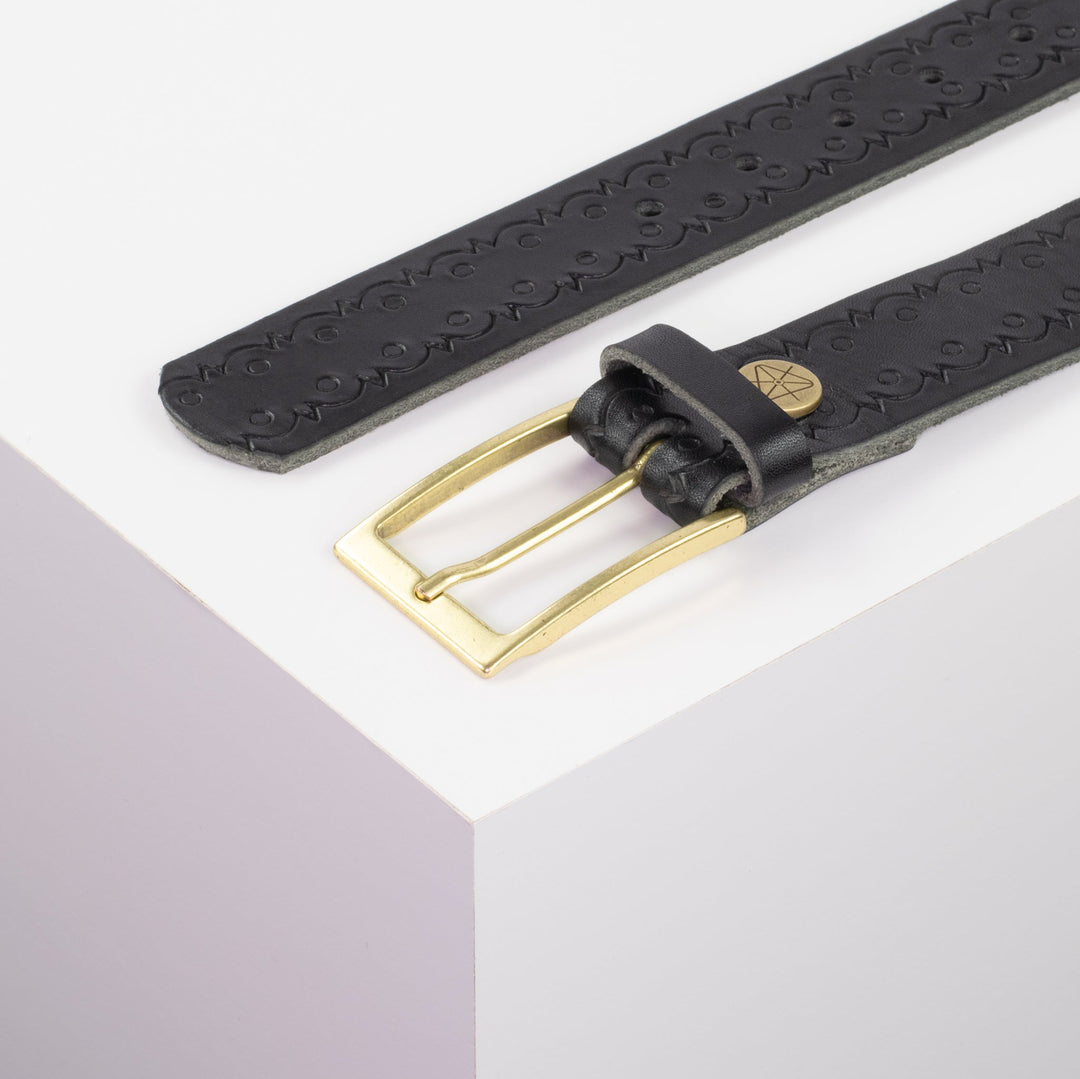 Ledergürtel 3,5cm mit Schnalle Verona gold schwarz Lochwelle