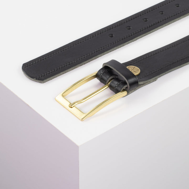 Ledergürtel 3,5cm mit Schnalle Verona gold schwarz Reißverschluss