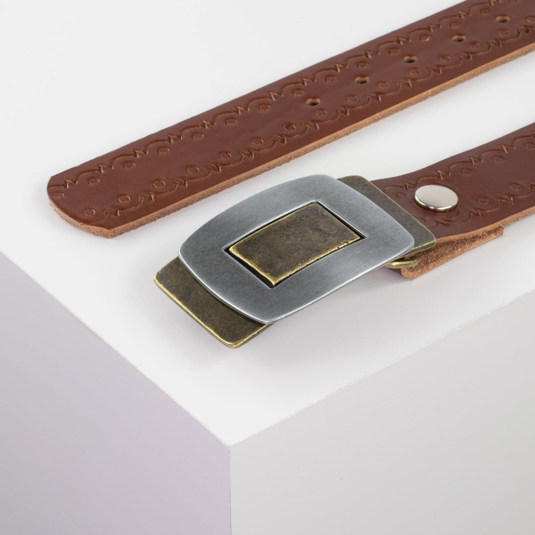 Ledergürtel 4cm mit Schnalle Inside Out cognac Lochwelle