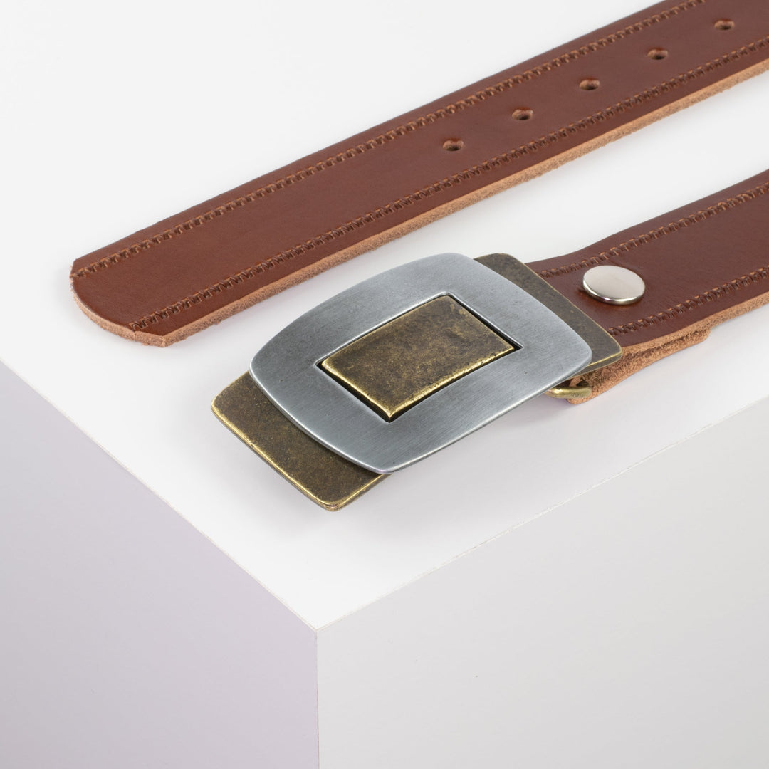 Ledergürtel 4cm mit Schnalle Inside Out cognac Reißverschluss