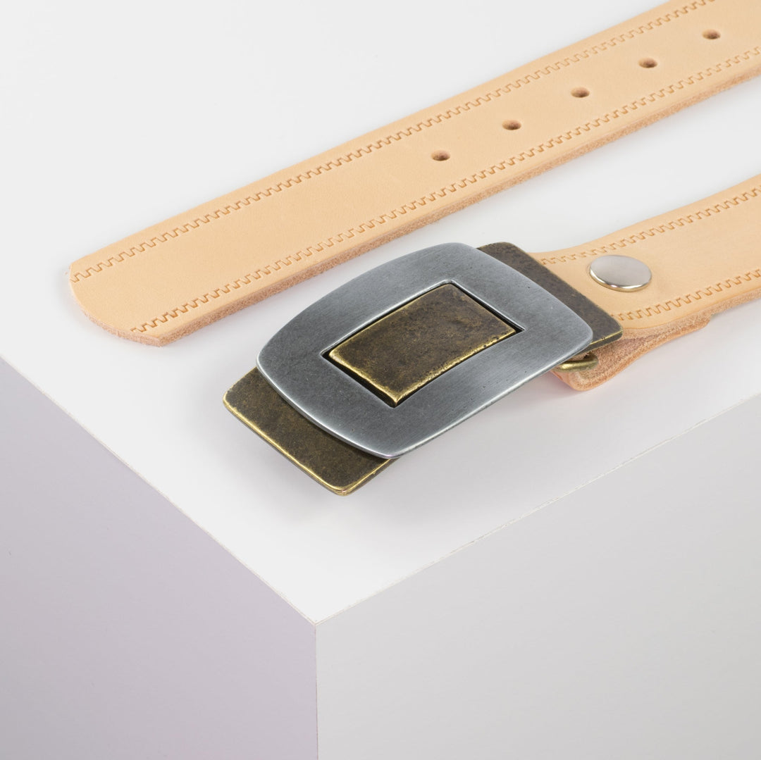 Ledergürtel 4cm mit Schnalle Inside Out natur Reißverschluss