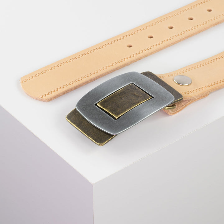 Ledergürtel 4cm mit Schnalle Inside Out natur Reißverschluss