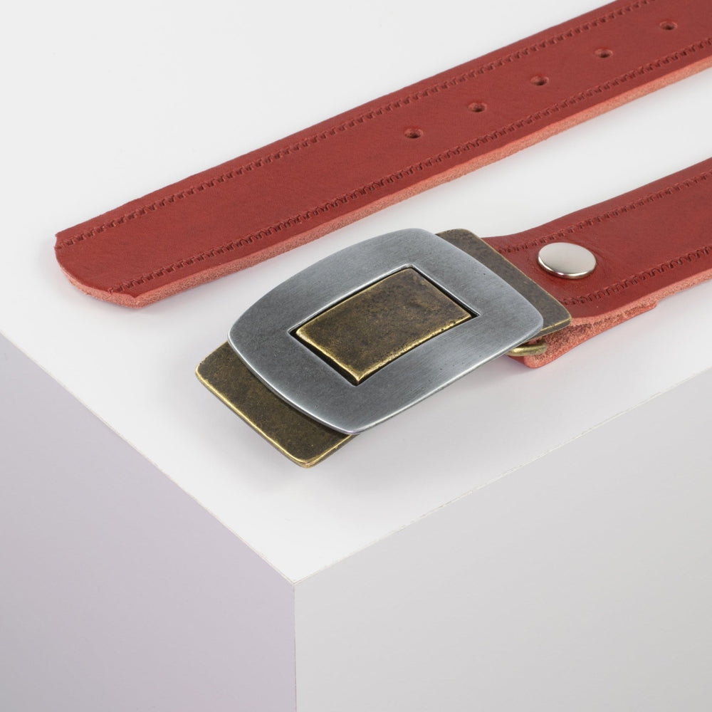 Ledergürtel 4cm mit Schnalle Inside Out rot Reißverschluss