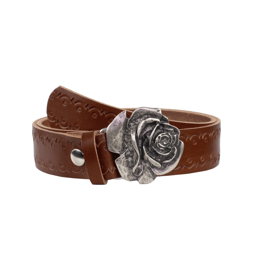 Ledergürtel 4cm mit Schnalle Rose cognac Lochwelle