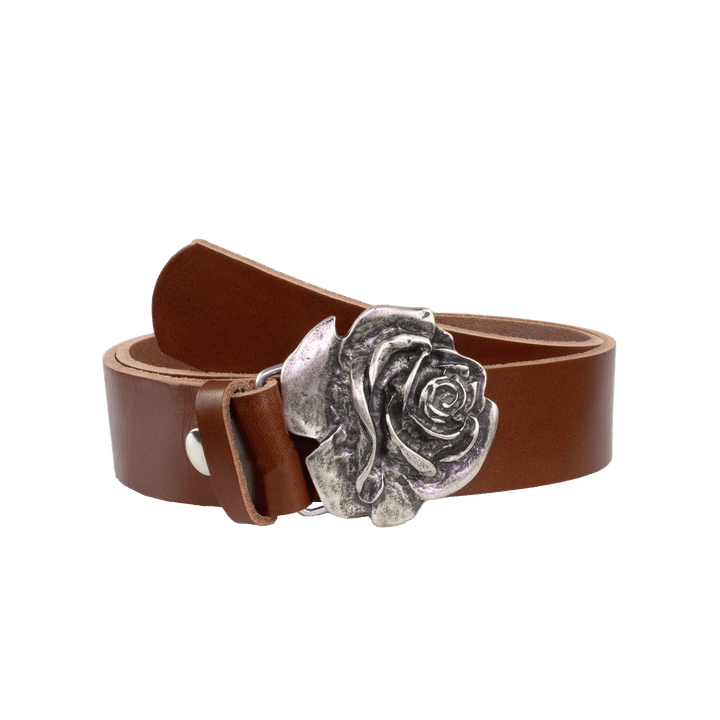 Ledergürtel 4cm mit Schnalle Rose cognac ohne Muster