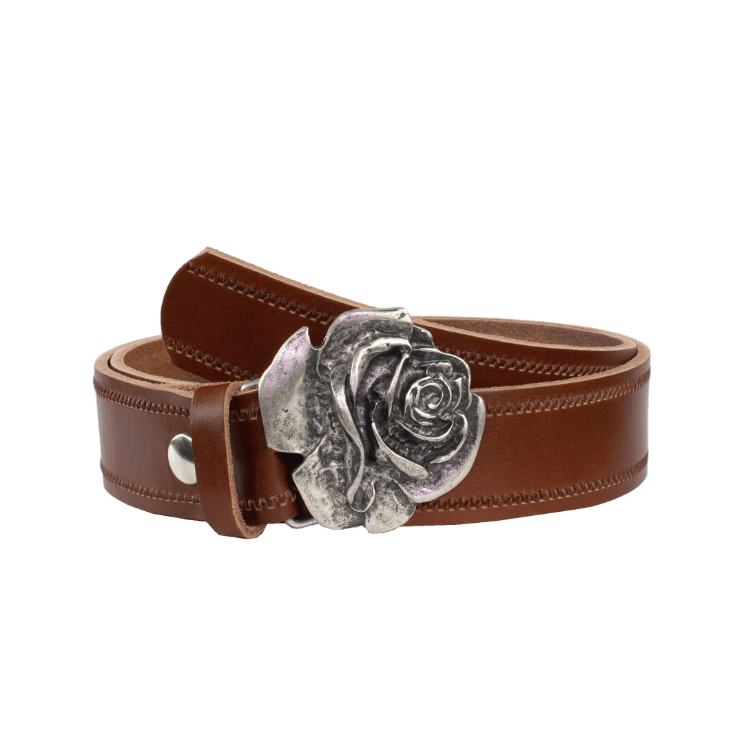 Ledergürtel 4cm mit Schnalle Rose cognac Reißverschluss