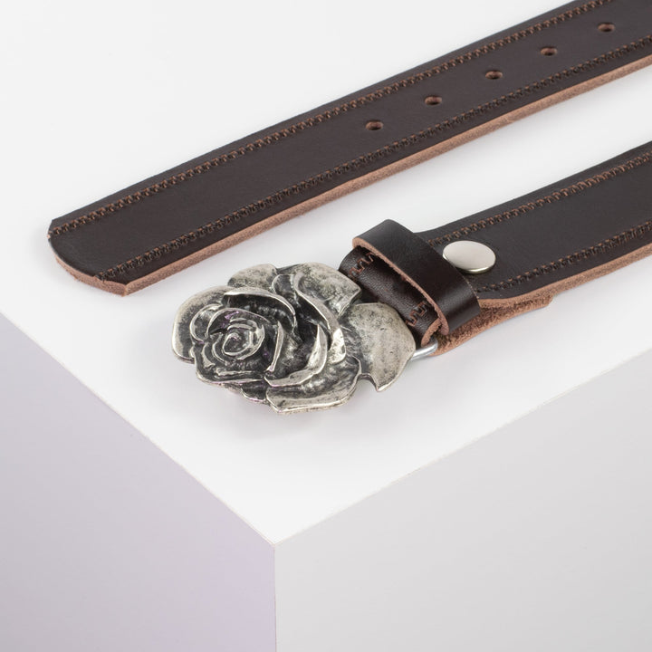 Ledergürtel 4cm mit Schnalle Rose dunkelbraun Reißverschluss