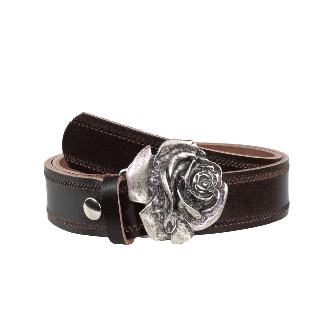 Ledergürtel 4cm mit Schnalle Rose dunkelbraun Reißverschluss