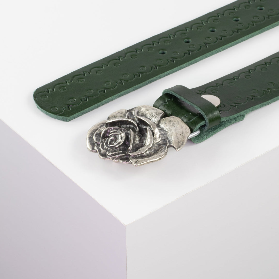 Ledergürtel 4cm mit Schnalle Rose grün Lochwelle
