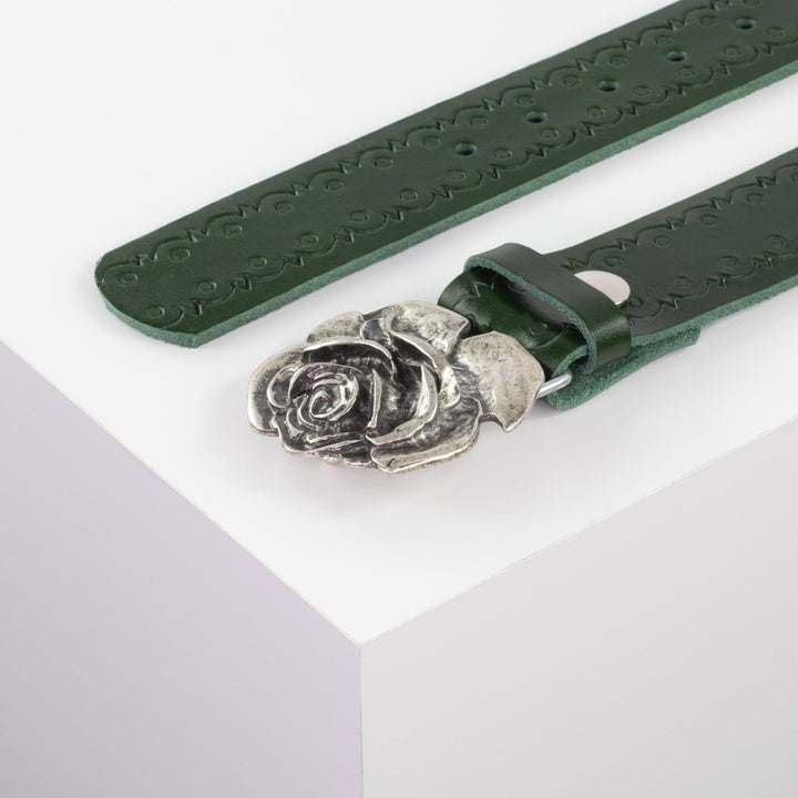 Ledergürtel 4cm mit Schnalle Rose grün Lochwelle