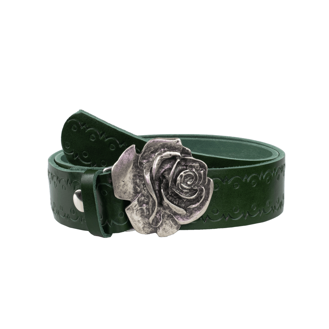 Ledergürtel 4cm mit Schnalle Rose grün Lochwelle