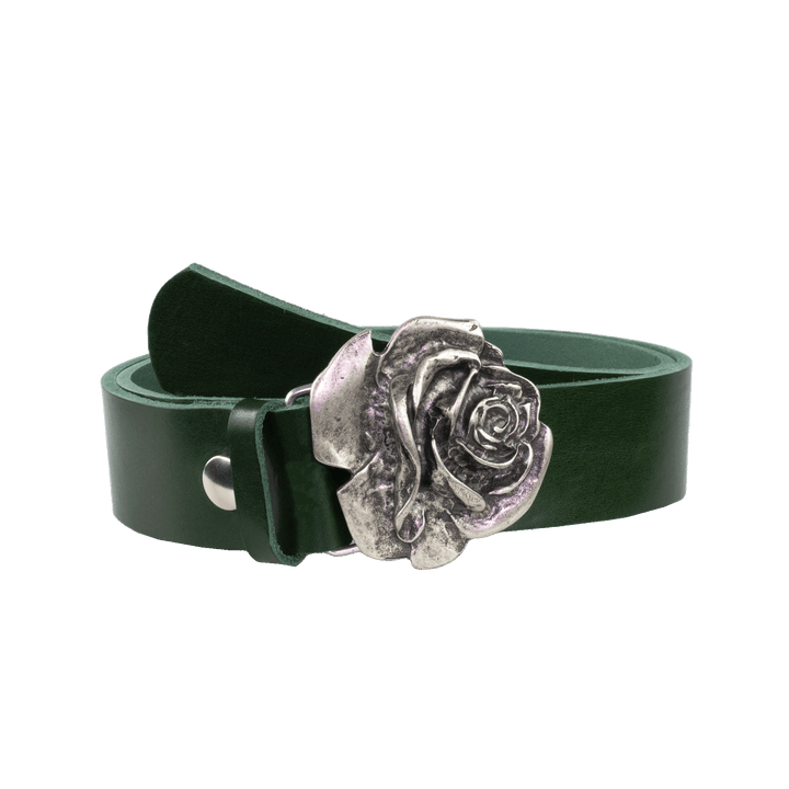 Ledergürtel 4cm mit Schnalle Rose grün ohne Muster