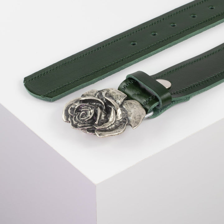 Ledergürtel 4cm mit Schnalle Rose grün Reißverschluss