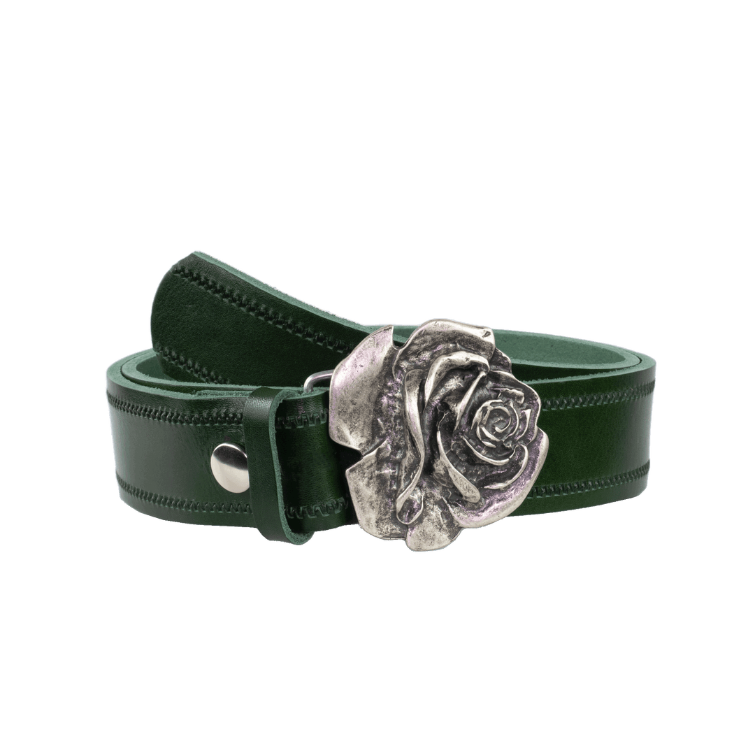Ledergürtel 4cm mit Schnalle Rose grün Reißverschluss