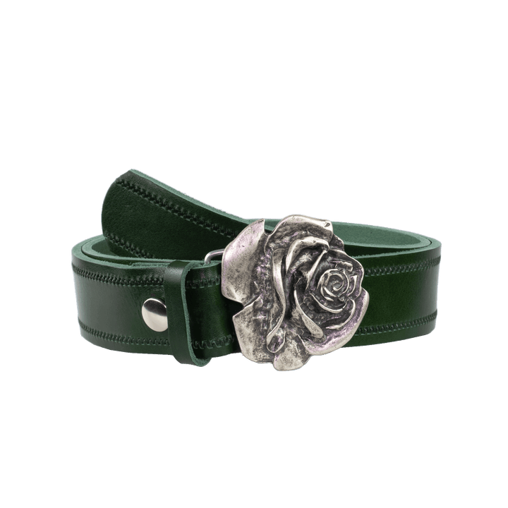 Ledergürtel 4cm mit Schnalle Rose grün Reißverschluss